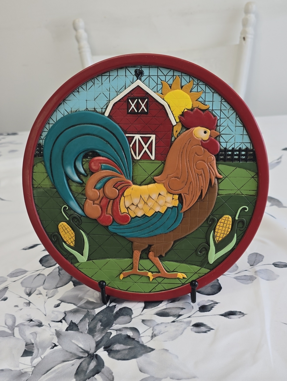 Spoontiques Rooster Farm Scene 3D Wall Hanging Ceramic Plaque Farmhouse Cottage